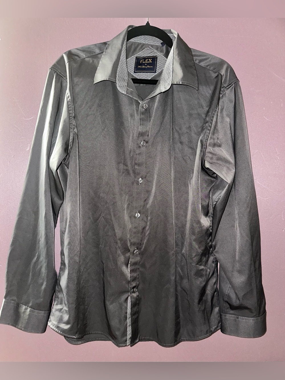 FLEX Men’s Luxury Collection Men's Charcoal Dress Shirt — Classic Button-Down